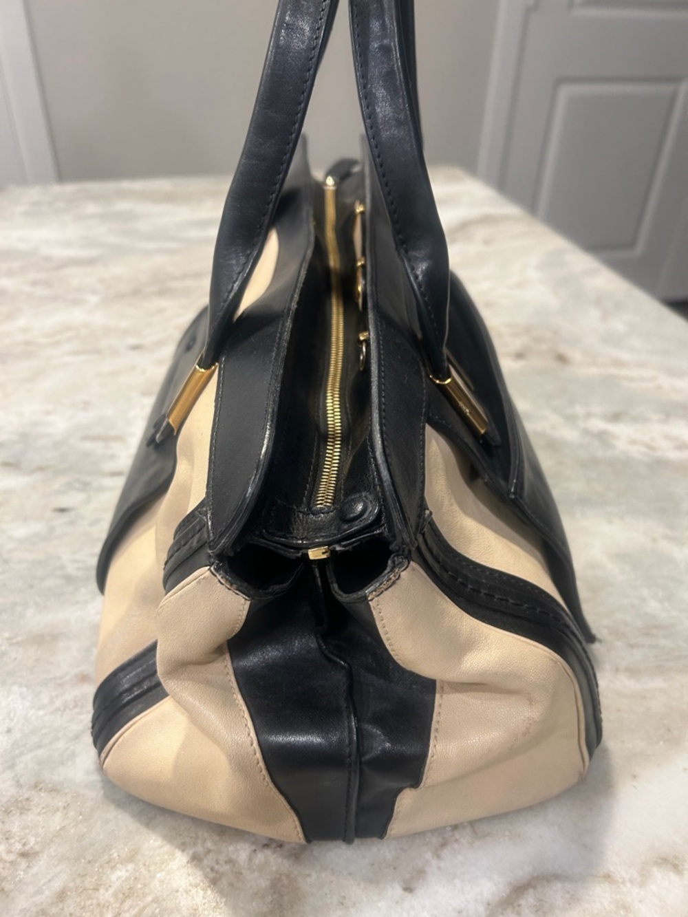 Chloe Black & Cream Leather Top-Handle Satchel - Picture 2 of 10